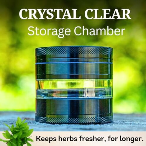 Cinder Brands - Clear Cut 4 Piece Herb Grinder &ndash; 2.75" Manual Dry Herb Grinder, Spice Mill with Transparent Storage Chamber & Diamond-Sharp Teeth, Aluminum Alloy, Portable, Easy-Clean Design