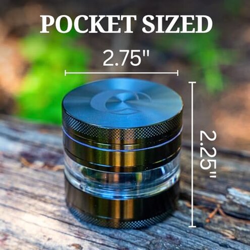 Cinder Brands - Clear Cut 4 Piece Herb Grinder &ndash; 2.75" Manual Dry Herb Grinder, Spice Mill with Transparent Storage Chamber & Diamond-Sharp Teeth, Aluminum Alloy, Portable, Easy-Clean Design