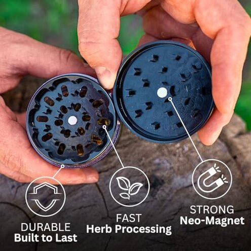 Cinder Brands - Clear Cut 4 Piece Herb Grinder &ndash; 2.75" Manual Dry Herb Grinder, Spice Mill with Transparent Storage Chamber & Diamond-Sharp Teeth, Aluminum Alloy, Portable, Easy-Clean Design