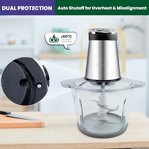 BUMET 16 cup steel bowl 850W Electric Food Processor,LED timer. 3-Tiered 6 Cutting Edges blade for mincing, chopping,Ideal as meat grinder,fresh vegetables chopper,pet food process in kitchen.