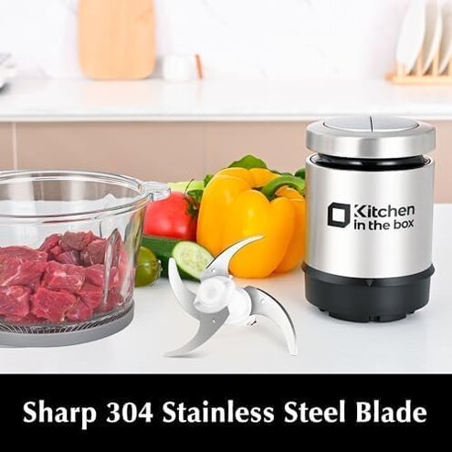 Kitchen in the box Food Processors, 400W Powerful Small Meat Grinder & Food Chopper Electric Vegetable Chopper with One 8-Cups Bowl & S Blades for Meat/fish/Vegetable/Baby Food