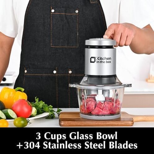 Kitchen in the box Food Processors, 400W Powerful Small Meat Grinder & Food Chopper Electric Vegetable Chopper with One 8-Cups Bowl & S Blades for Meat/fish/Vegetable/Baby Food
