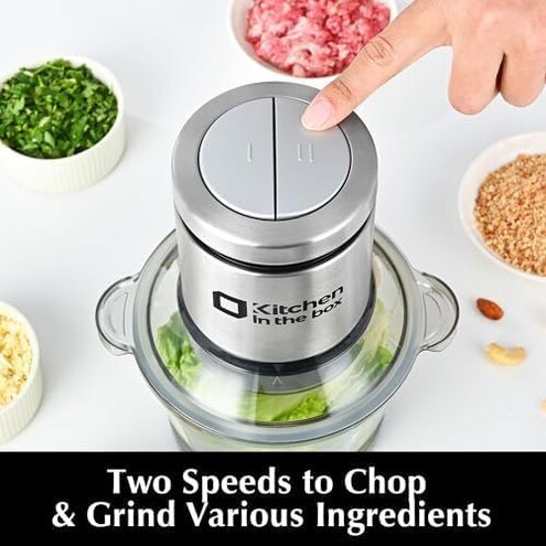 Kitchen in the box Food Processors, 400W Powerful Small Meat Grinder & Food Chopper Electric Vegetable Chopper with One 8-Cups Bowl & S Blades for Meat/fish/Vegetable/Baby Food