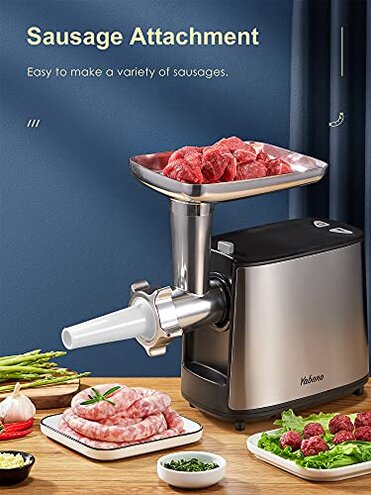 Yabano 3000W Max Heavy Duty Electric Meat Grinder with Sausage Stuffer Maker & Kubbe Kit, 2 Stainless Steel Grinding Plates for Home & Restaurant(Silve&Black)