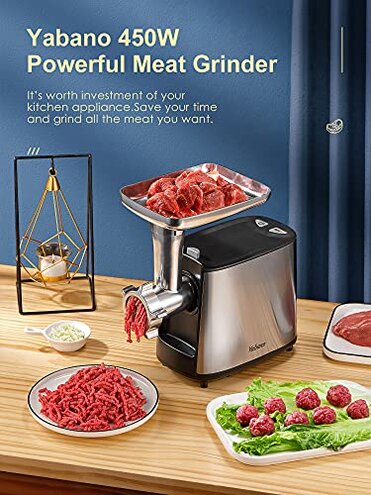 Yabano 3000W Max Heavy Duty Electric Meat Grinder with Sausage Stuffer Maker & Kubbe Kit, 2 Stainless Steel Grinding Plates for Home & Restaurant(Silve&Black)