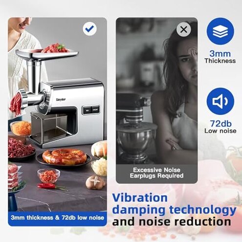 Sinyder Electric Meat Grinder,3000 Max Heavy Duty Stainless Steel Meat Mincer with 2 Blades,3 Grinding Plates,3 Sausage Stuffer Tubes & Kubbe Kit for Home & Kitchen Using