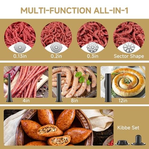 AAOBOSI Meat Grinder Electric, [3000W Max] Meat Grinder Heavy Duty with 2 Stainless Steel Blades & 4 Grinding Plates, Sausage Maker & Kibbe Kit for Home Kitchen Using