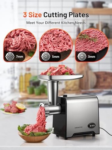 KEENSTAR 3000W Max Heavy Duty Electric Meat Grinder with Sausage Stuffer Maker & Kubbe Kit, Food Grinder with Blade & 3 Plates, Stainless Steel Meat Mincer Machine for Home Kitchen Use