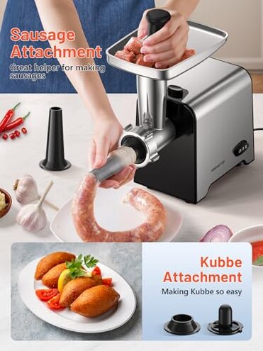 KEENSTAR 3000W Max Heavy Duty Electric Meat Grinder with Sausage Stuffer Maker & Kubbe Kit, Food Grinder with Blade & 3 Plates, Stainless Steel Meat Mincer Machine for Home Kitchen Use