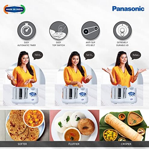 Panasonic MK-TSW200W 2 Liter Table Top Stone Super Wet Grinder with Automatic Timer, 110V