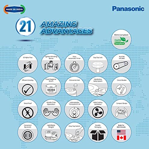 Panasonic MK-TSW200W 2 Liter Table Top Stone Super Wet Grinder with Automatic Timer, 110V