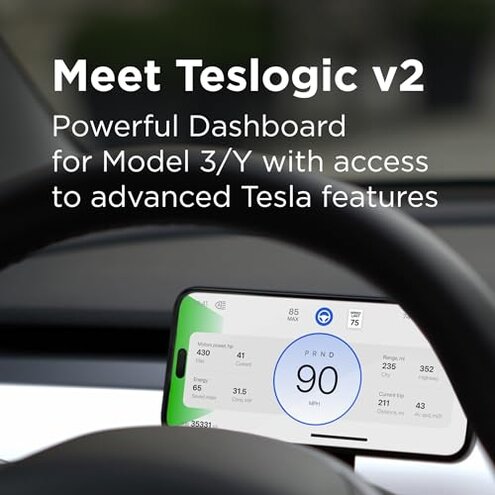 Teslogic v2: Mobile Instrument Cluster with Shortcuts for Tesla Model 3 ('21+) / Y (20-25) (Without a Wireless Charger)