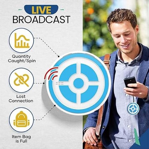 Megacom DuoMon3 PRO Unique Auto-Reconnection Hourly, 1P/2P dual accounts Pocket Auto Catcher, IPX7 waterproof, Type-C & wireless charging pad rechargeable, with APP-adjustable lights, vibration, and sound.(Blue)