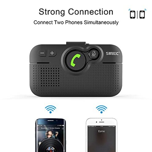 SUNITEC Bluetooth Car Speaker for Cell Phone, Handsfree Bluetooth Car Kit Motion AUTO ON Off Support Siri Voice Assistant Handsfree Speakerphone with Visor Clip - BC980P