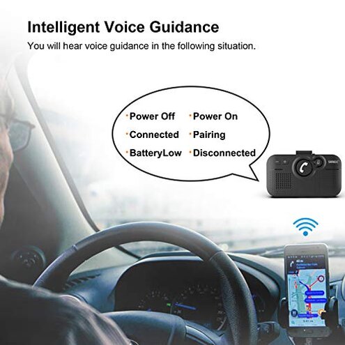 SUNITEC Handsfree Bluetooth Car Kit for Cell Phone, Wireless Bluetooth Speaker for Car, AUTO Power ON Support Siri Google Voice Assistant Hands Free Phone Speakerphone with Visor Clip-BC980SA