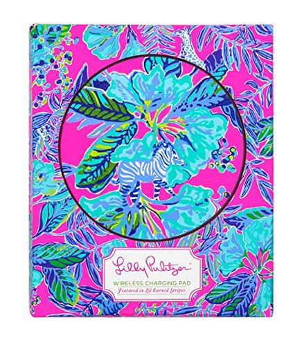 Lilly Pulitzer Cute Wireless Charging Pad, Charging Station with USB Cord, Fast Wireless Charger Compatible with Android, iPhone, Apple Watches, and AirPods, Lil Earned Stripes