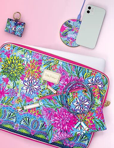 Lilly Pulitzer Cute Wireless Charging Pad, Charging Station with USB Cord, Fast Wireless Charger Compatible with Android, iPhone, Apple Watches, and AirPods, Lil Earned Stripes