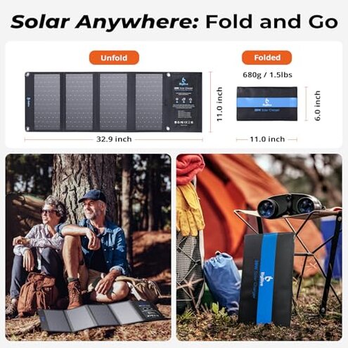 [Upgraded] BigBlue 3 USB Ports 28W Solar Charger(5V/4.8A Max), Portable Foldable Solar Panel for Camping, IP44 Waterproof, Compatible with iPhone 11/XS/XS Max/XR/X/8/7, iPad, Samsung Galaxy LG etc.