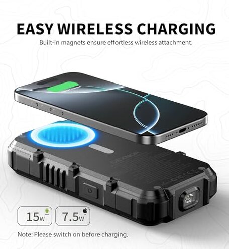 Dexnor Solar Charger Power Bank 27,000mAh, 65W PD3.0 & QC3.0 Fast Charging Powerbank External Battery Pack Portable Wireless Chargers with Flashlight and Carabiner, Compatible with MagSafe & Qi