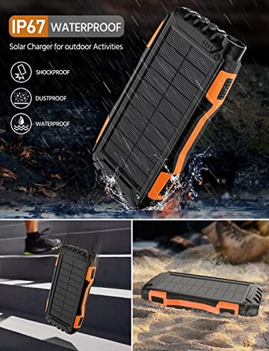 Sudrov Solar Charger Power Bank, 42800mAh Wireless Portable Charger with USB-C in/Output, QC3.0 Fast Charging 15W 4 Ports Outdoor Battery Pack Built-in Dual Led Flashlights for iPhone Samsung etc