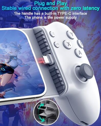ATUTEN Phone Gaming Controller for iPhone 15/16 and Android (USB-C), Turn Your Phone into a Gaming Console, Play Ps Portal, Roblox, Cloud Game, Xbox, App Games, Dual Hall Linear Trigger