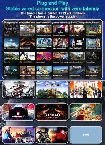 ATUTEN Phone Gaming Controller for iPhone 15/16 and Android (USB-C), Turn Your Phone into a Gaming Console, Play Ps Portal, Roblox, Cloud Game, Xbox, App Games, Dual Hall Linear Trigger