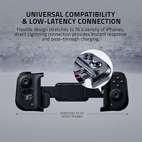 Razer Kishi Mobile Game Controller/Gamepad for iPhone iOS: Works with most iPhones &ndash; X, 11, 12, 13, 13 Max - Apple Arcade, Amazon Luna, Google Stadia - Lightning Port Passthrough - MFi Certified