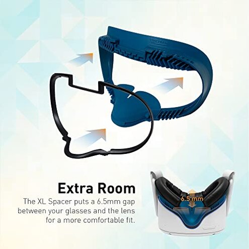 VR Cover Fitness Facial Interface Bracket, Foam Replacement, XL Glasses Spacer, and Lens Protector Cover for Oculus/Meta Quest 2 (Dark Blue & Black + XL Spacer)