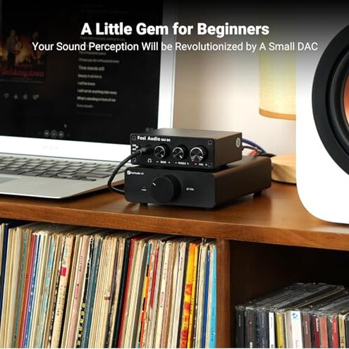 Fosi Audio Q4 DAC Headphone Amp for PC, Desktop Digital to Analog Audio Converter for Home Stereo Amplifier and Powered Speakers, PC-USB/Optical/Coaxial Inputs, 3.5mm Headphone/RCA Outputs