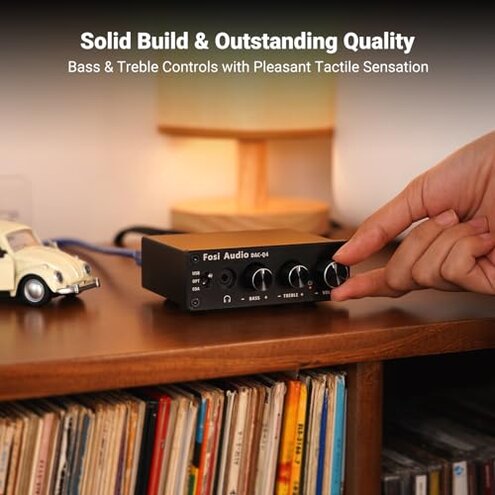 Fosi Audio Q4 DAC Headphone Amp for PC, Desktop Digital to Analog Audio Converter for Home Stereo Amplifier and Powered Speakers, PC-USB/Optical/Coaxial Inputs, 3.5mm Headphone/RCA Outputs