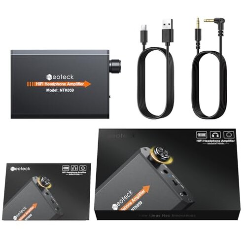 Neoteck Portable 3.5mm Headphone Amplifier Two-Stage Gain Switch, 16-300 Ohm, Aluminum Matte Surface