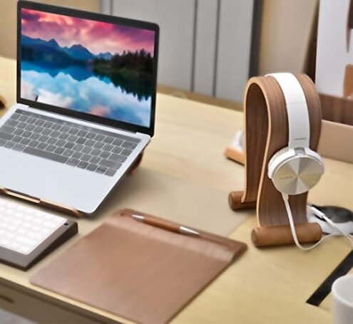 SAMDI Wood Headphone Stand, Headphone Holder Wood Headset Stand Compatible for Sony, Bose, Shure, Jabra, JBL, AKG Gaming Headphones Display et. (Walnut)