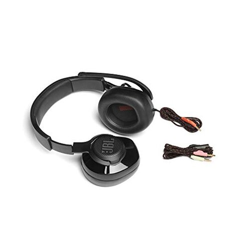 JBL Quantum 200 - Wired over-ear gaming headset with Voice focus directional flip-up mic and memory foam ear cushions (Black)