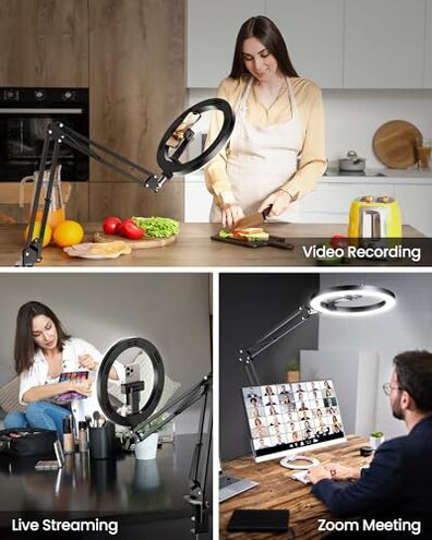 Upgrade Ring Light Overhead Camera Phone Mount for Desk, Evershop 10” Selfie Light with Stand Tripod for iPhone, Light with Phone Holder for Video Recording,Zoom Meeting,Live Streaming Tiktok,YouTube