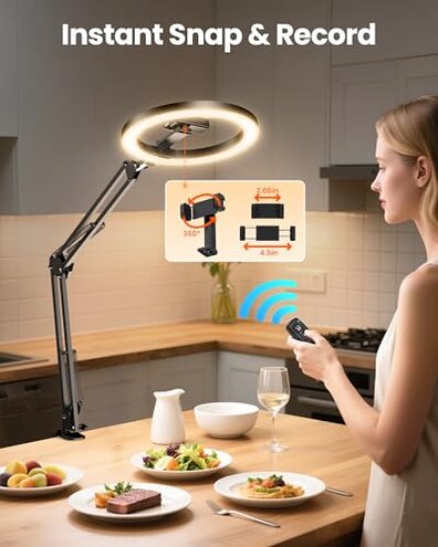 Upgrade Ring Light Overhead Camera Phone Mount for Desk, Evershop 10” Selfie Light with Stand Tripod for iPhone, Light with Phone Holder for Video Recording,Zoom Meeting,Live Streaming Tiktok,YouTube