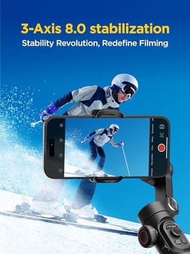 AOCHUAN Gimbal Stabilizer for iPhone Gimbal, Smartphone w/Focus Wheel Face/Object Tracking for iPhone 16 15 Pro Max/Android Foldable 3-Axis Handheld Phone Stabilizer for Video Recording -Smart XE