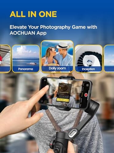 AOCHUAN Gimbal Stabilizer for iPhone Gimbal, Smartphone w/Focus Wheel Face/Object Tracking for iPhone 16 15 Pro Max/Android Foldable 3-Axis Handheld Phone Stabilizer for Video Recording -Smart XE