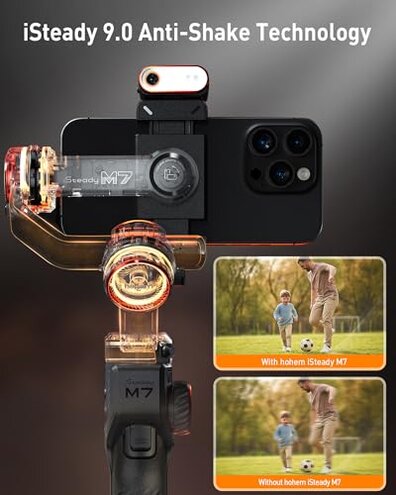 hohem iSteady M7 Gimbal Stabilizer for iPhone, Phone Gimbal with AI Tracking, 1.4" Detachable Touchscreen Remote, Built-in Extension Rod, Fill Light, Phone Stabilizer for Video Recording, YouTube