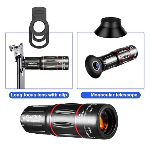 Phone Camera Lens Kit Upgraded Version Telephoto 28X Wide Angle 0.6X Macro 20X Fisheye