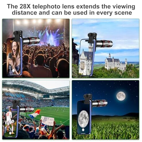 Phone Camera Lens Kit Upgraded Version Telephoto 28X Wide Angle 0.6X Macro 20X Fisheye