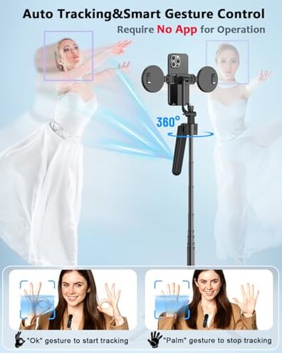 Vlogging Kit for iPhone/Android, 63&rdquo;Auto Face Tracking Tripod for iPhone with Light, Wireless Microphones, Scrolling Remote Control for TikTok, Content Creator Kit for YouTube Starter