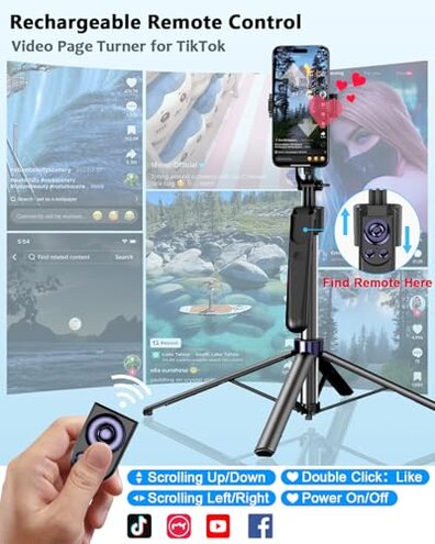 Vlogging Kit for iPhone/Android, 63&rdquo;Auto Face Tracking Tripod for iPhone with Light, Wireless Microphones, Scrolling Remote Control for TikTok, Content Creator Kit for YouTube Starter