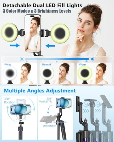 Vlogging Kit for iPhone/Android, 63&rdquo;Auto Face Tracking Tripod for iPhone with Light, Wireless Microphones, Scrolling Remote Control for TikTok, Content Creator Kit for YouTube Starter