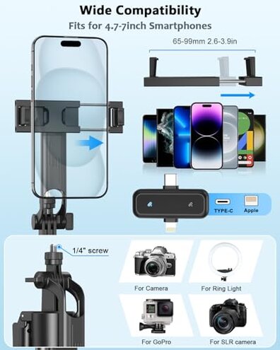 Vlogging Kit for iPhone/Android, 63&rdquo;Auto Face Tracking Tripod for iPhone with Light, Wireless Microphones, Scrolling Remote Control for TikTok, Content Creator Kit for YouTube Starter
