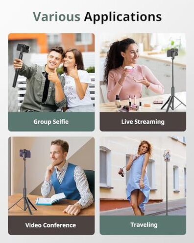 Sensyne 60" Phone Tripod - Selfie Stick, Lightweight All in One Phone Tripod Integrated with Wireless Remote Compatible with All Cell Phones for Selfie/Video Recording/Photo/Live Stream/Vlog(Black)