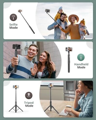 Sensyne 60" Phone Tripod - Selfie Stick, Lightweight All in One Phone Tripod Integrated with Wireless Remote Compatible with All Cell Phones for Selfie/Video Recording/Photo/Live Stream/Vlog(Black)