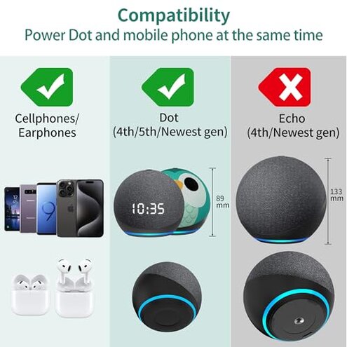 PlusAcc Battery Base for Dot 5th Gen & Dot 4th Gen - Portable Table Rechargeable Stand Accessories Compatible with iPhone Models & Dot 5th Generation (Black)