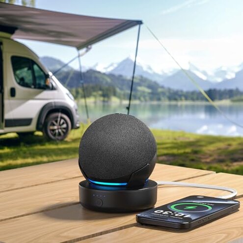 PlusAcc Battery Base for Dot 5th Gen & Dot 4th Gen - Portable Table Rechargeable Stand Accessories Compatible with iPhone Models & Dot 5th Generation (Black)