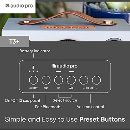Audio Pro Addon T3+ Wireless Speaker - Powerful Sound, Portable Design, Long Battery - Bluetooth, WiFi, AirPlay - Outdoor, Indoor, Home, Camping, Travel, Beach - Alexa Compatible - Grey
