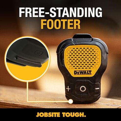 DEWALT Wearable Bluetooth Speaker (Updated Version), Clip-On Wireless Jobsite Pro Water-Resistant Portable Speaker (Non-Magnetic), Built-in Mic for Hands-Free Music/Calls, Bluetooth Speaker (Yellow)